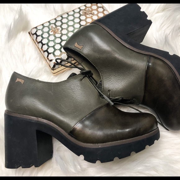 Camper Shoes - RARE CAMPERS CALF HAIR LEATHER LACE UP STACK BOOTS